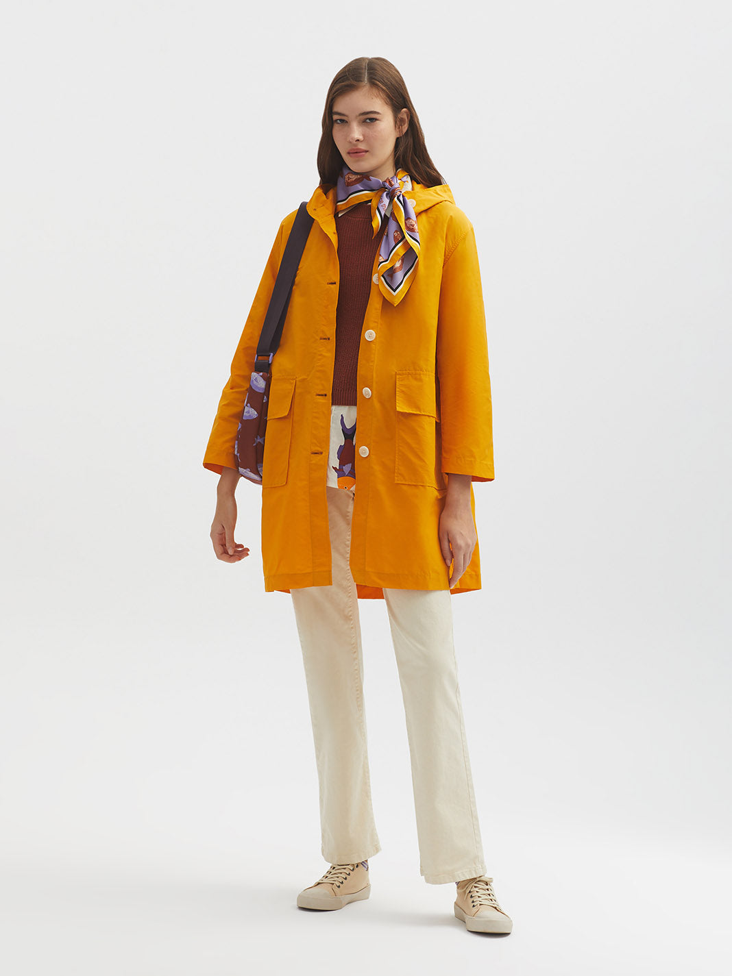 Nice Things Colored Trench Coat with Hood - Dark Yellow