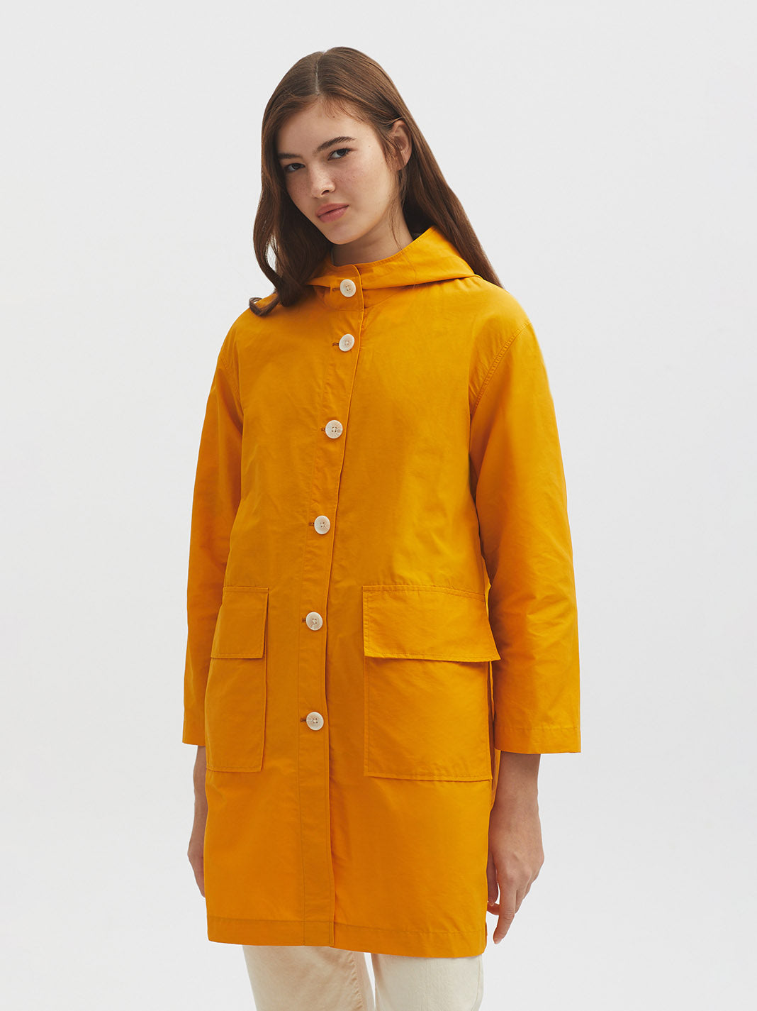 Nice Things Colored Trench Coat with Hood - Dark Yellow