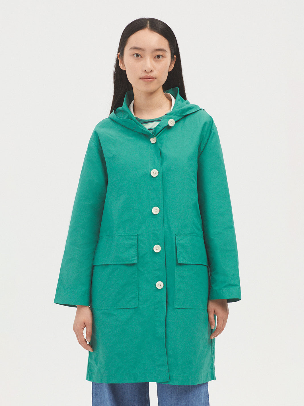 Nice Things Colored Trench Coat with Hood - Green