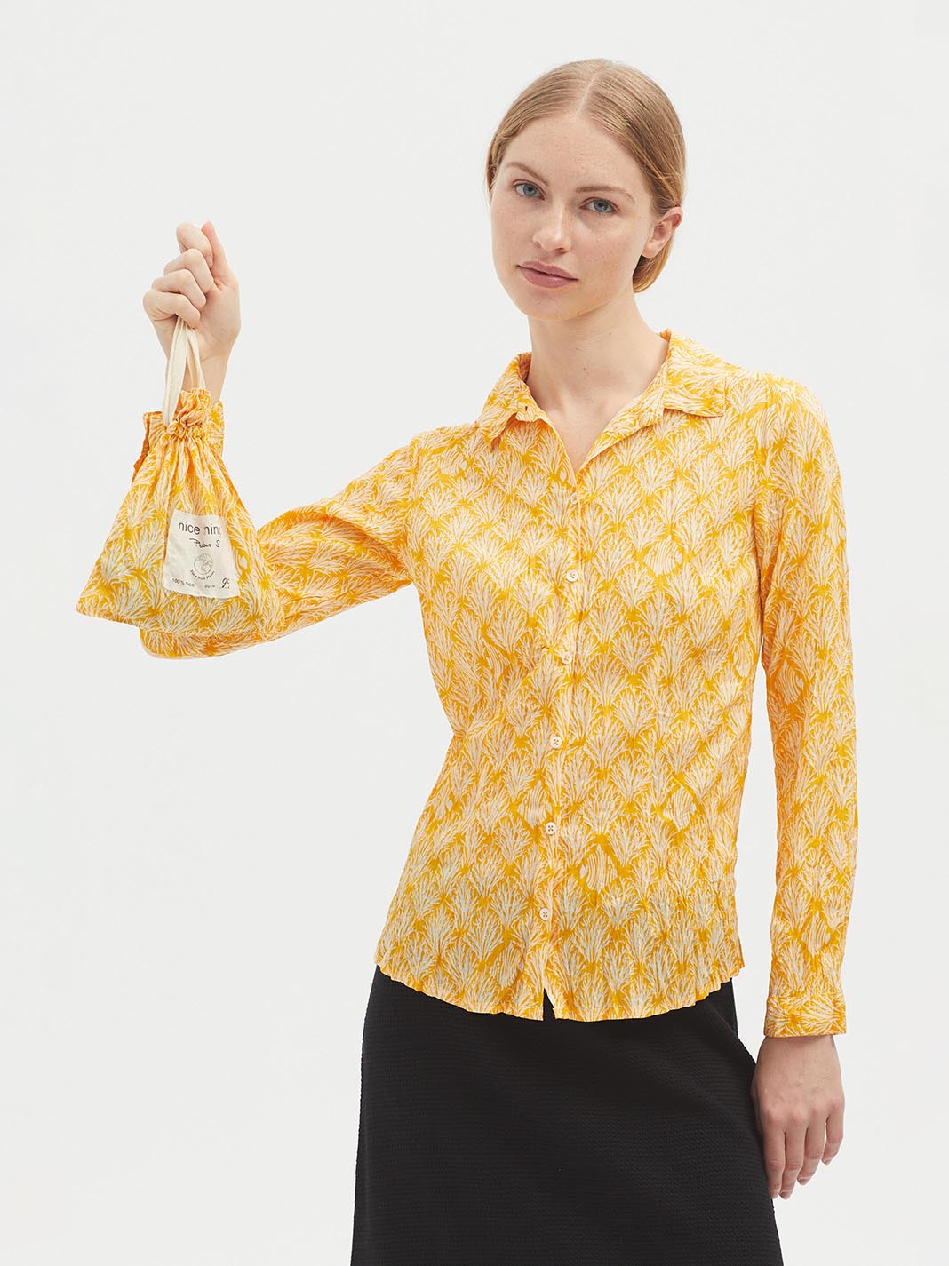 Nice Things Seagrass Print Basic Shirt - Yellow