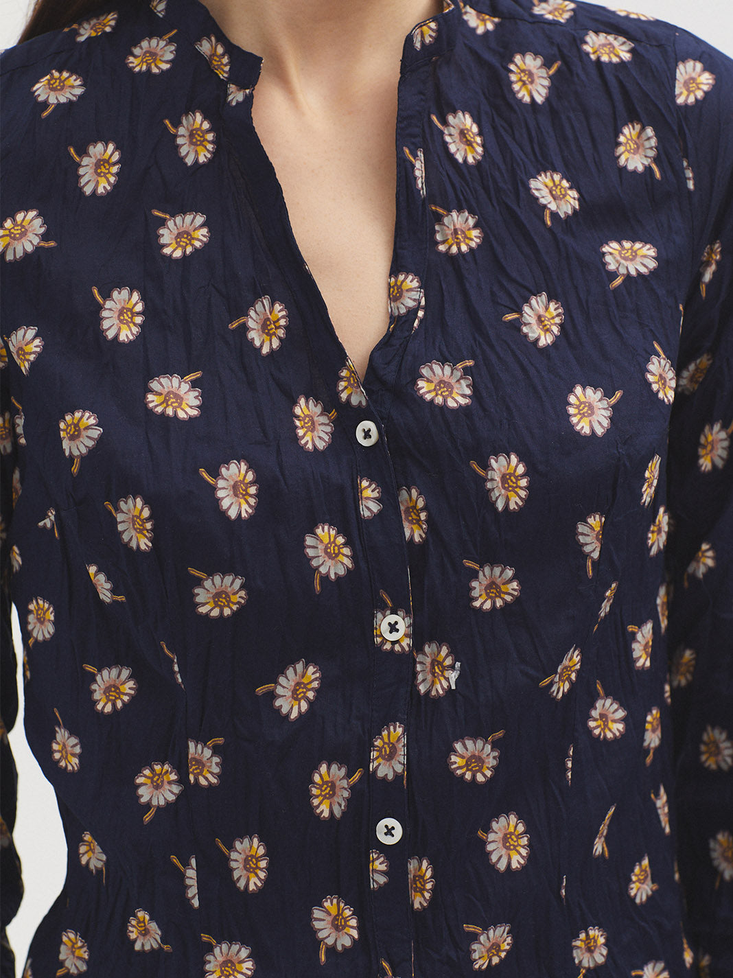 Nice Things Blanket Flower Print Shirt - Navy