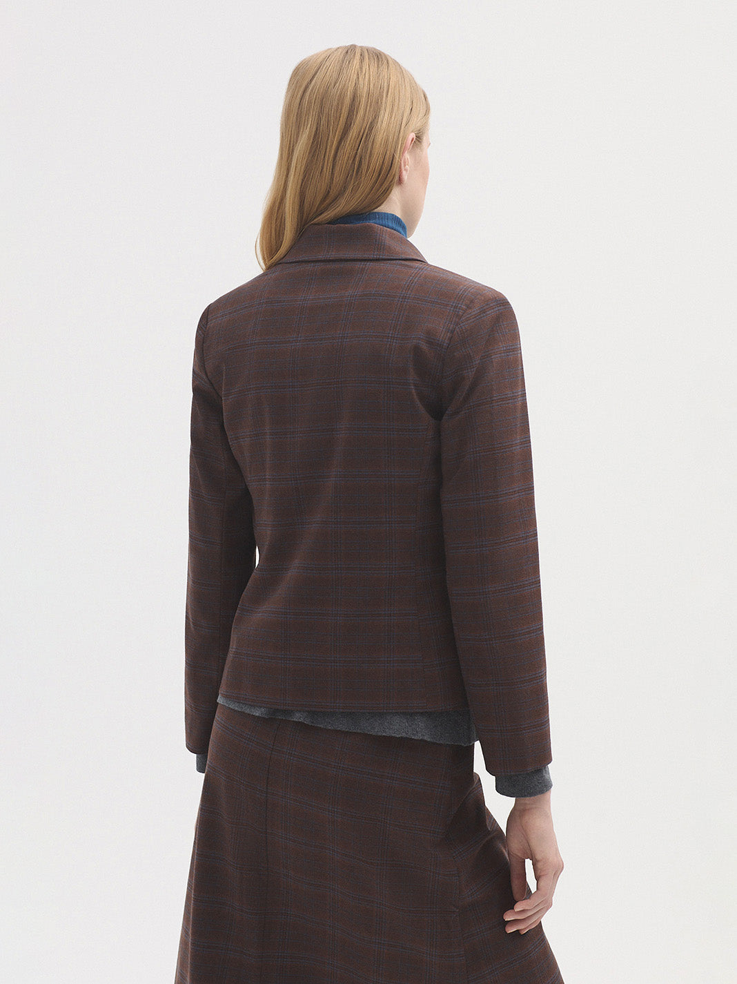 Nice Things Checked Short Blazer - Brown Check