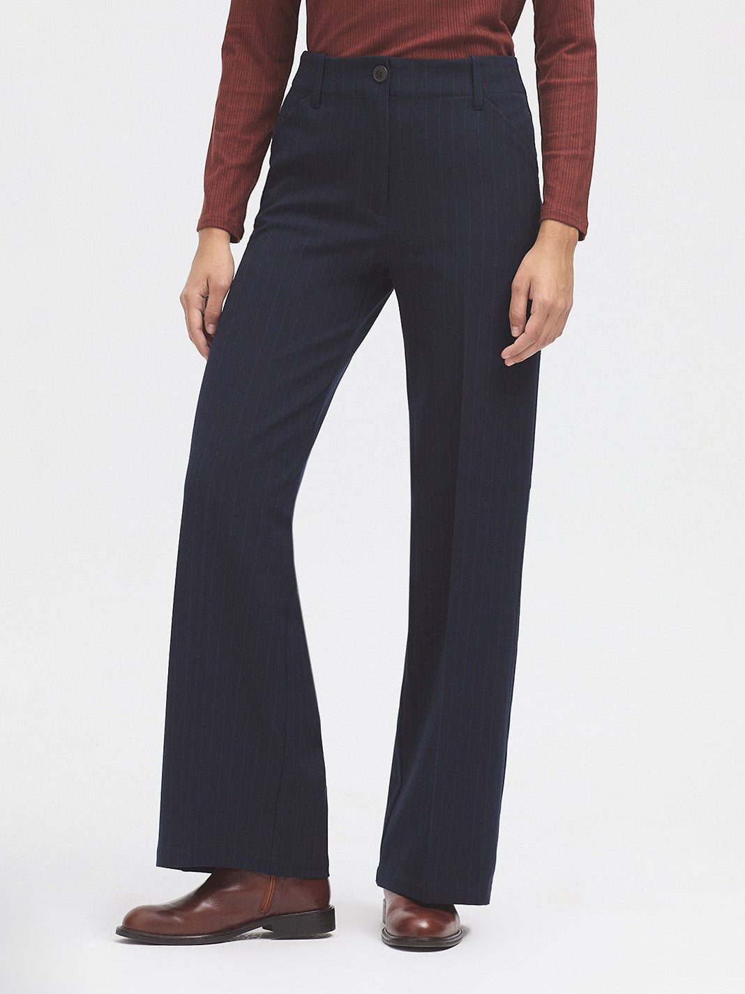 Nice Things Pinstripe Trousers - Navy