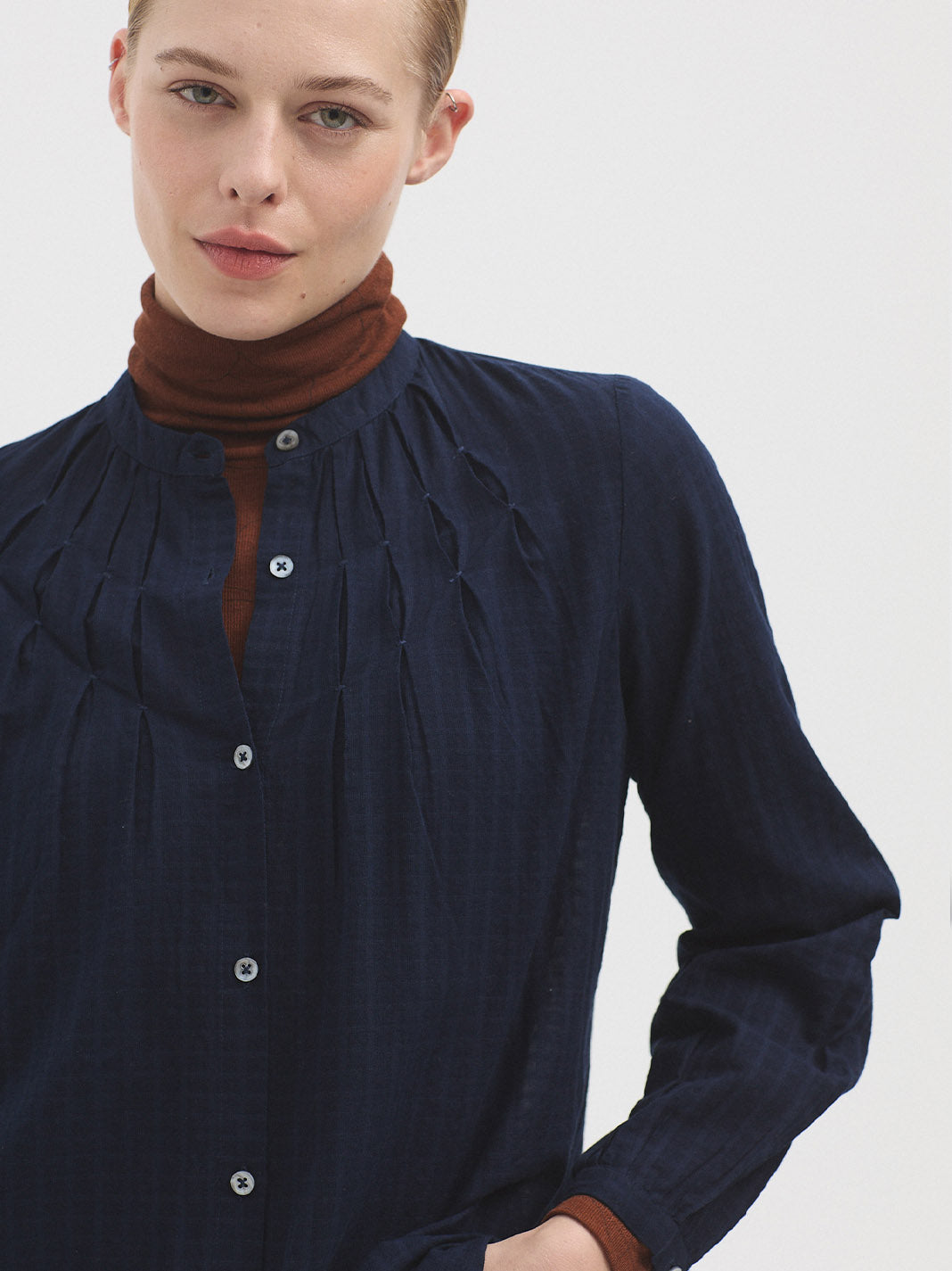 Nice Things Cotton Shirt - Navy