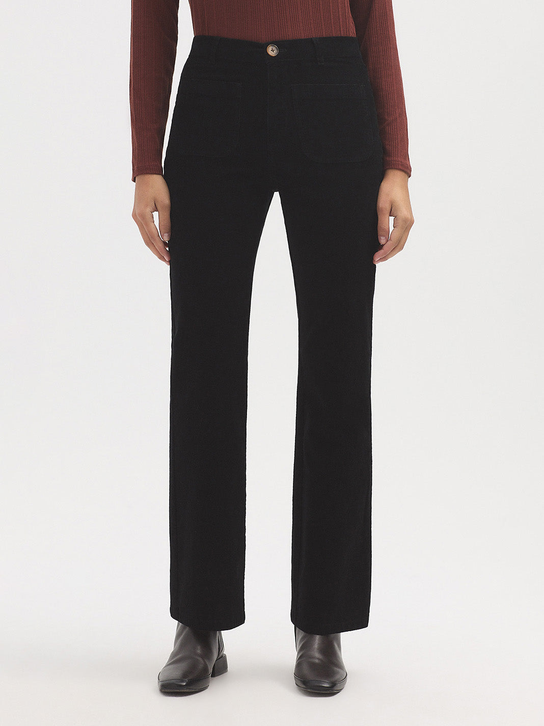 Nice Things Micro Cord Flared Trousers - Navy