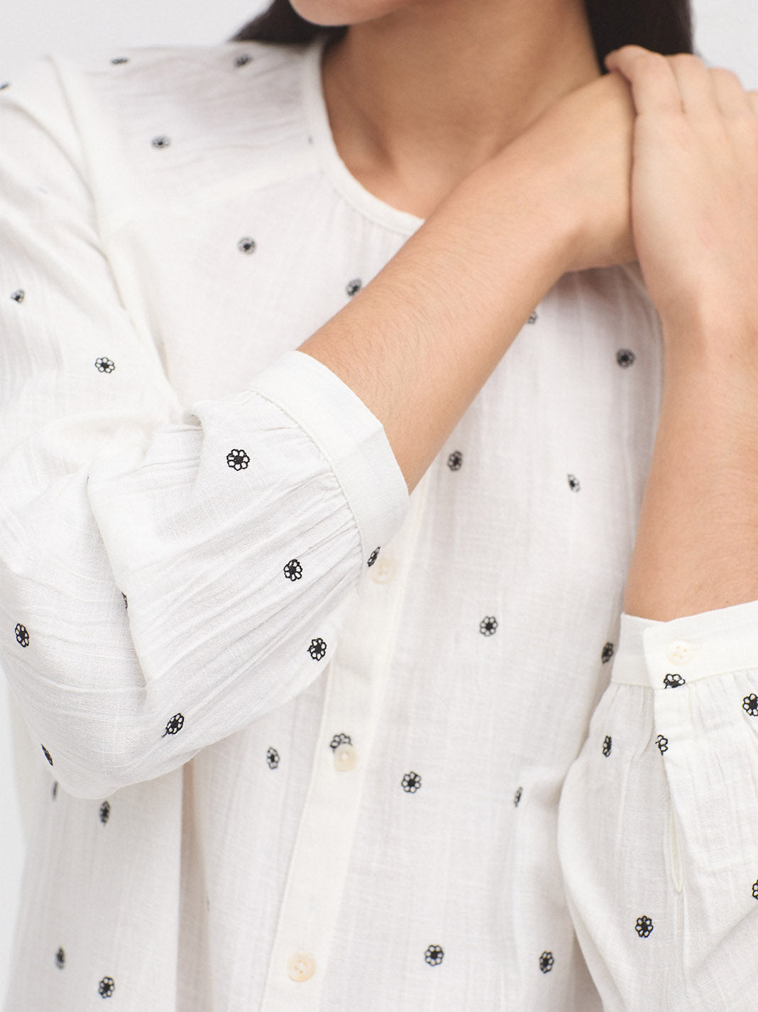 Nice Things Jacquard Cotton Shirt - Off White