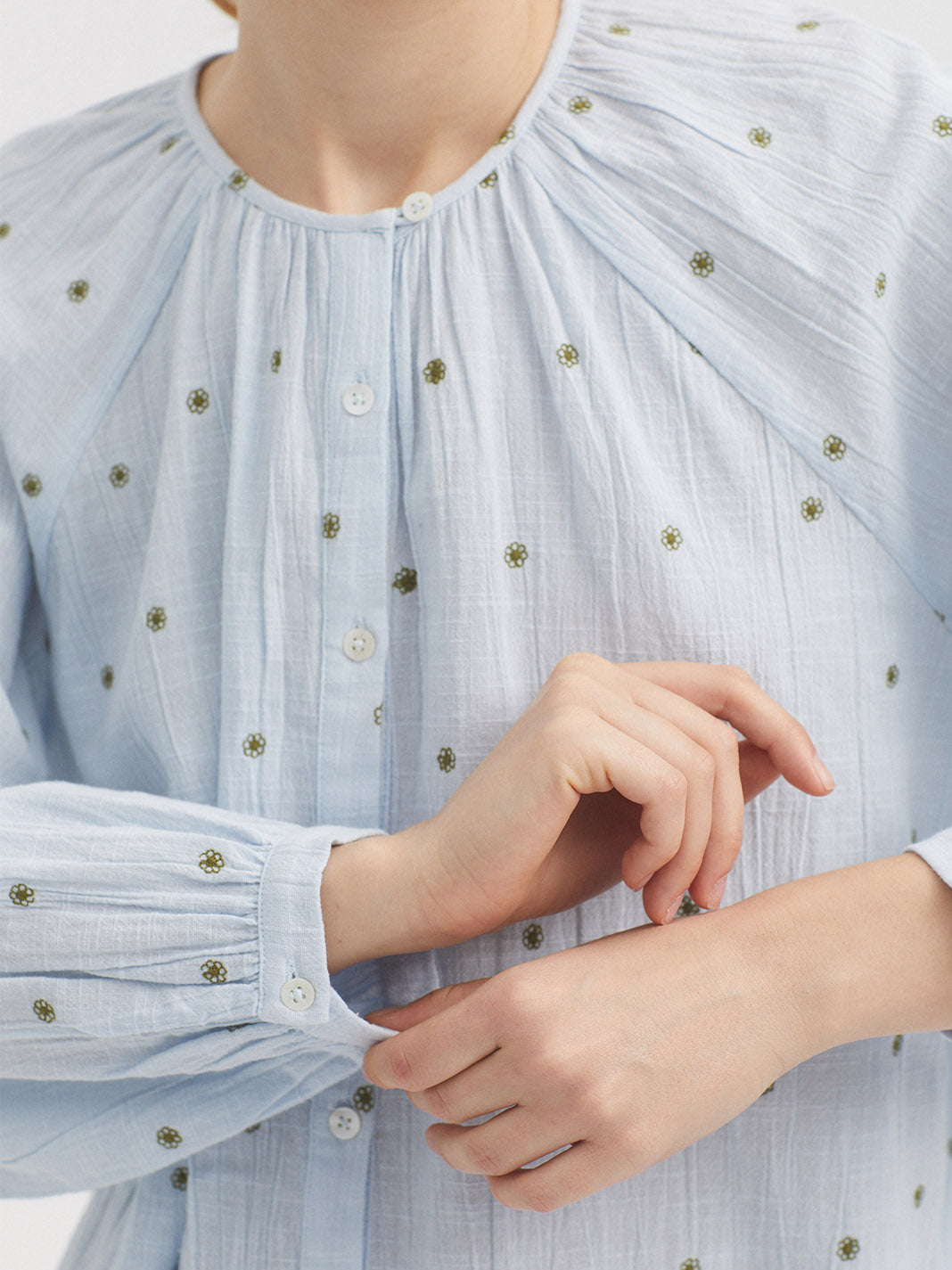 Nice Things Jacquard Cotton Shirt - Extralight Blue