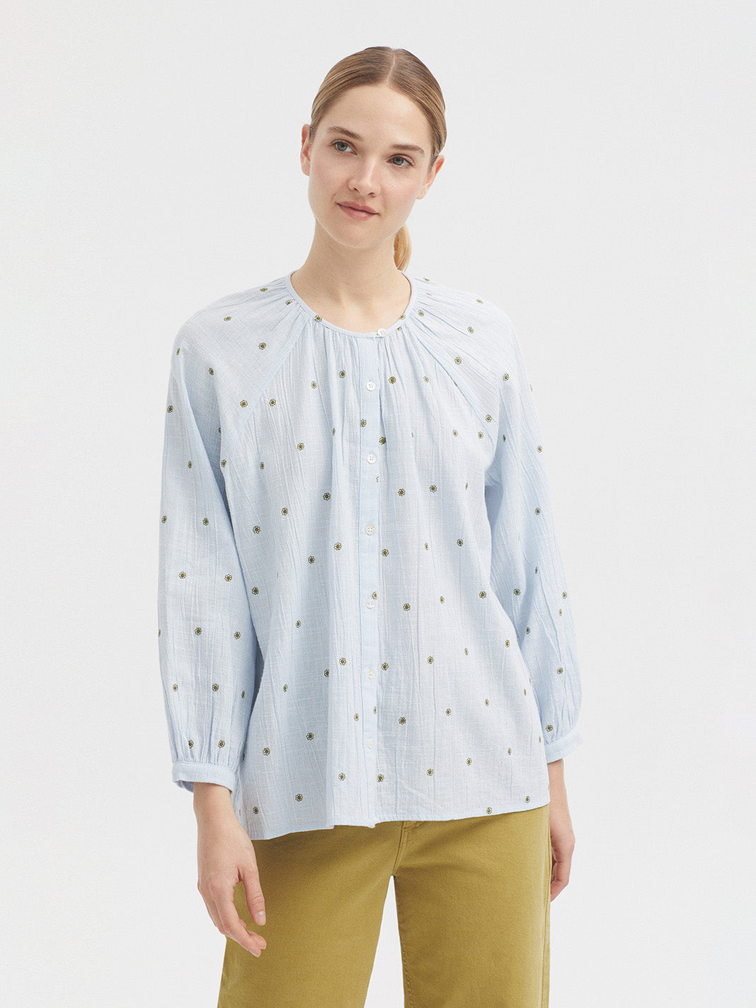 Nice Things Jacquard Cotton Shirt - Extralight Blue