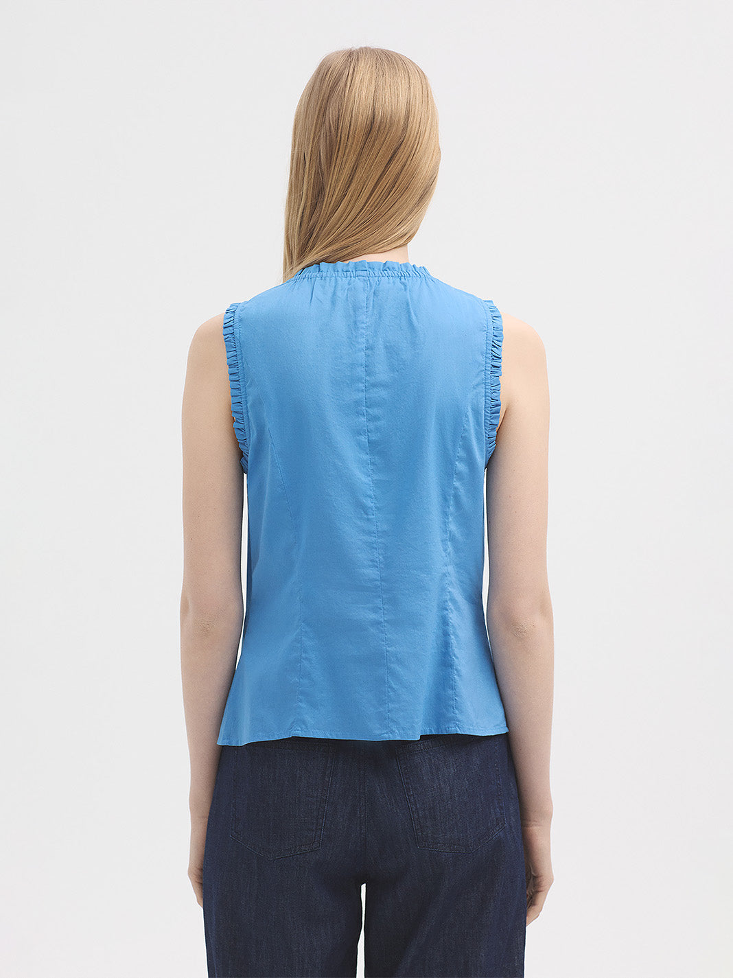 Ruffled Blue Sleeveless Shirt