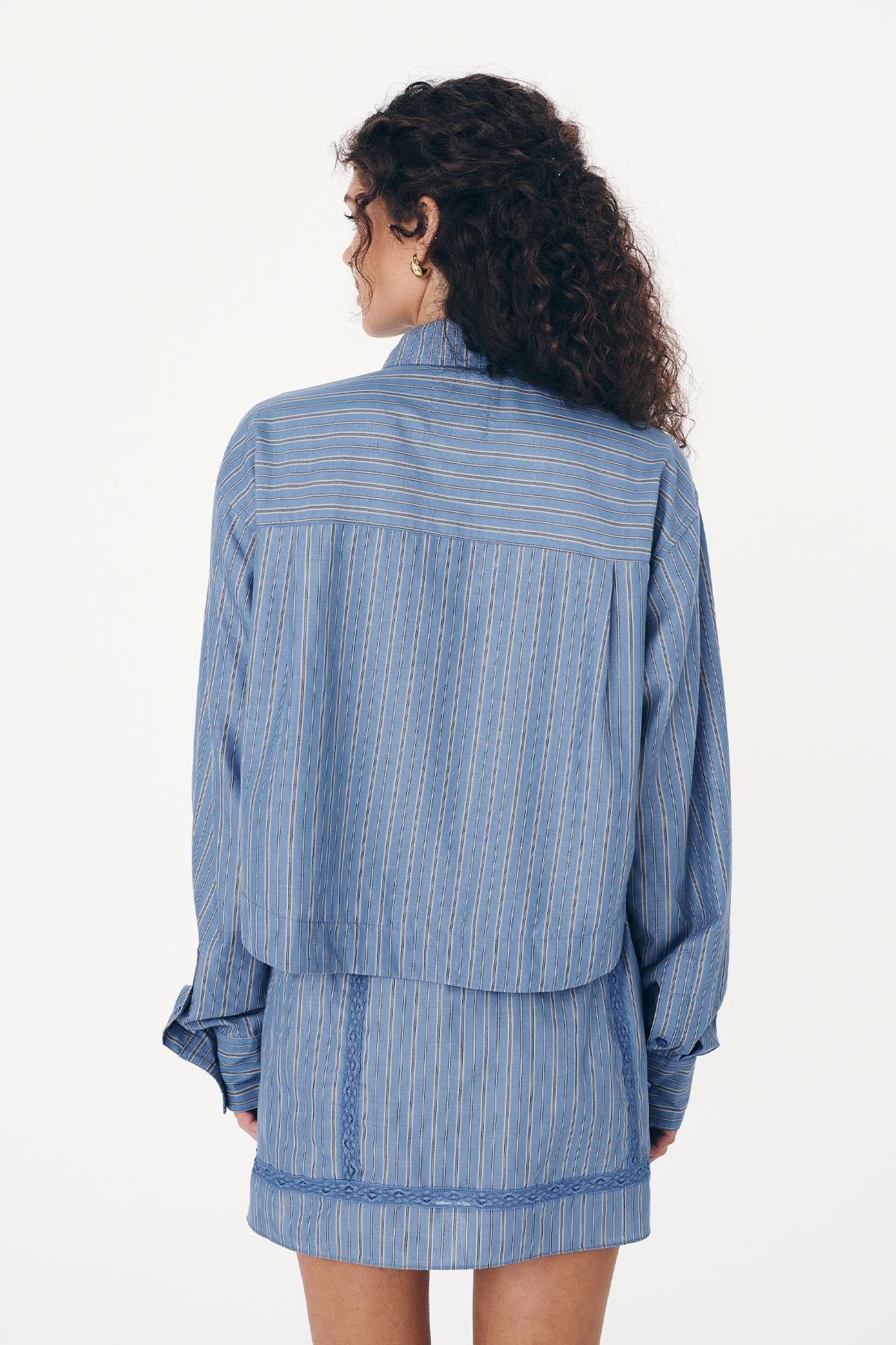 Cole Stripe Crop Shirt - Lagoon