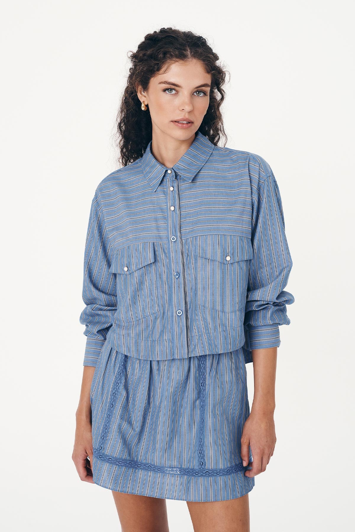 Cole Stripe Crop Shirt - Lagoon
