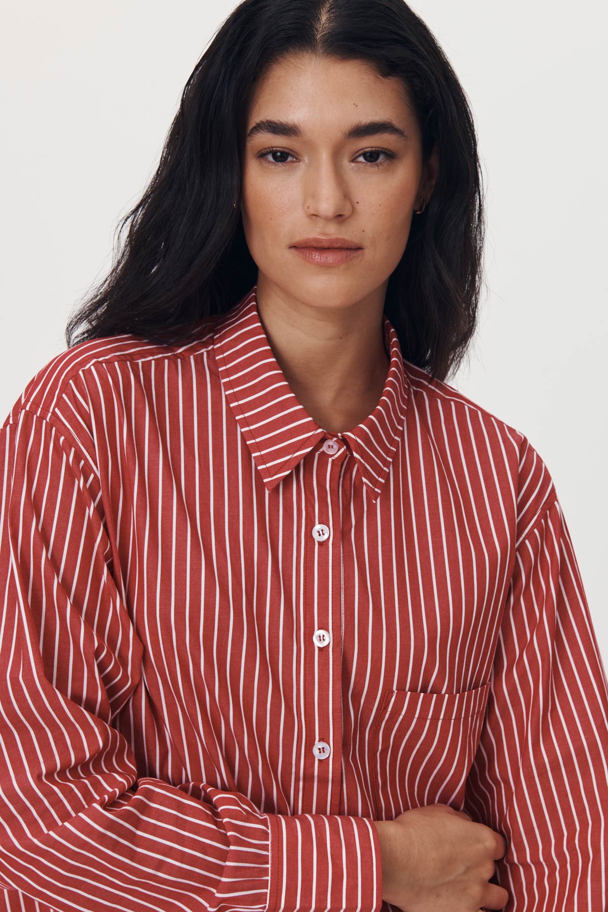 Rowie - Ramona Stripe Long Sleeve Shirt Cherry Red