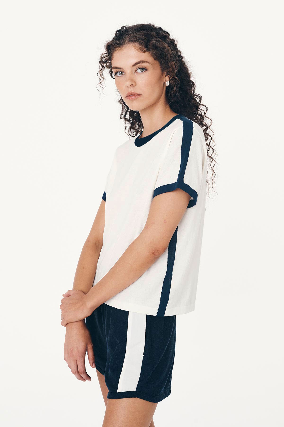 Rania Contrast Knit Tee - Ink