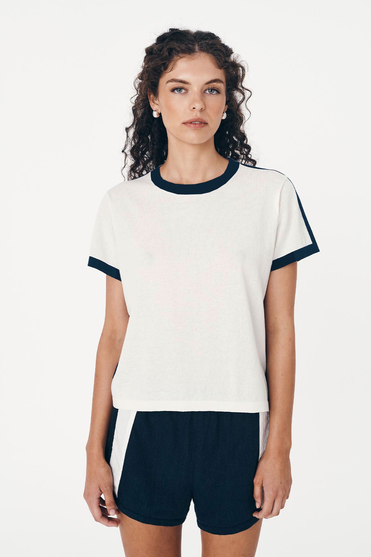 Rania Contrast Knit Tee - Ink