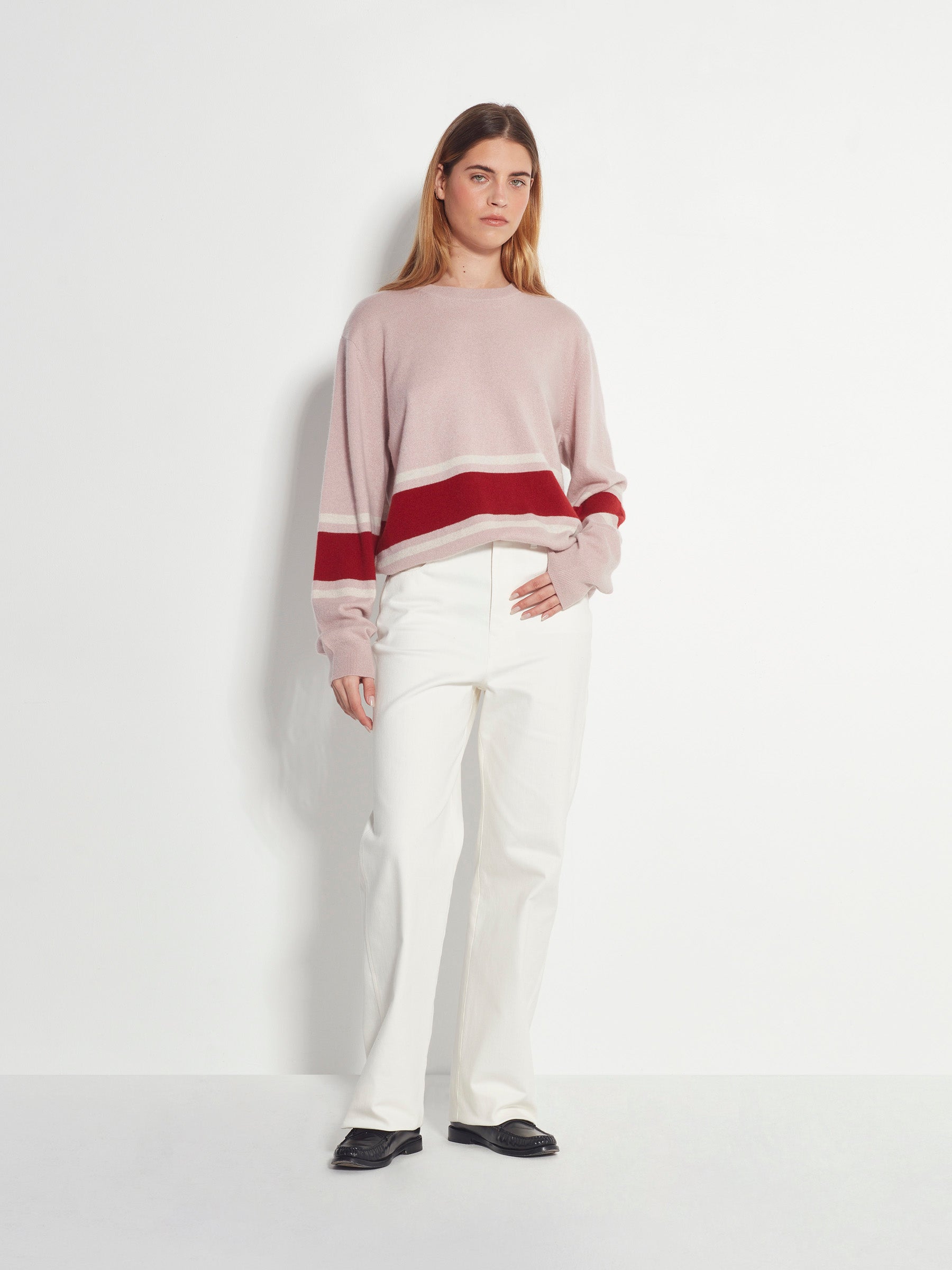 Juliette Hogan Stripe Crew Sweater Cashmere - Macaroon