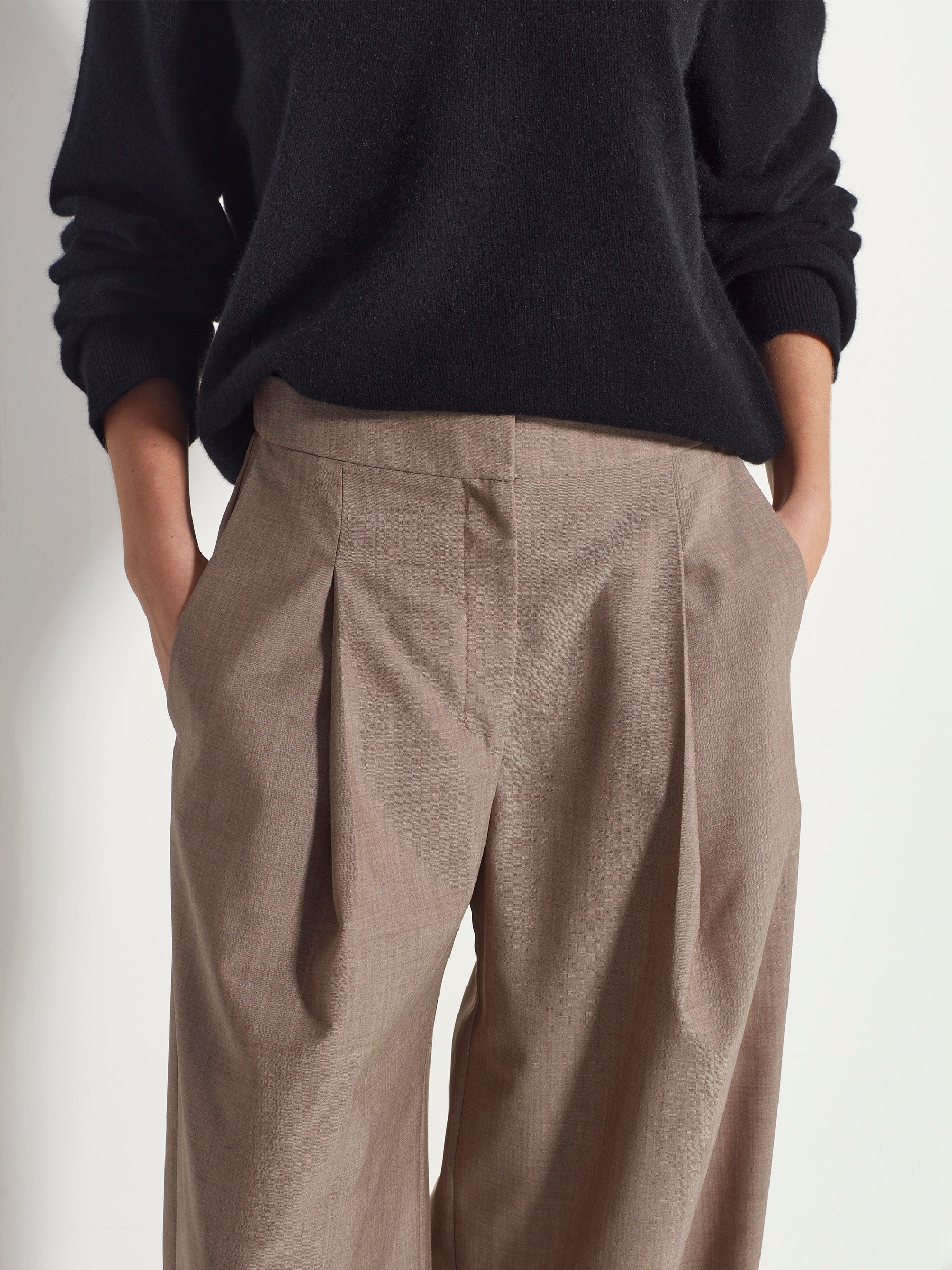Juliette Hogan Calla Culotte Fine Wool Suiting - Salt and Pepper