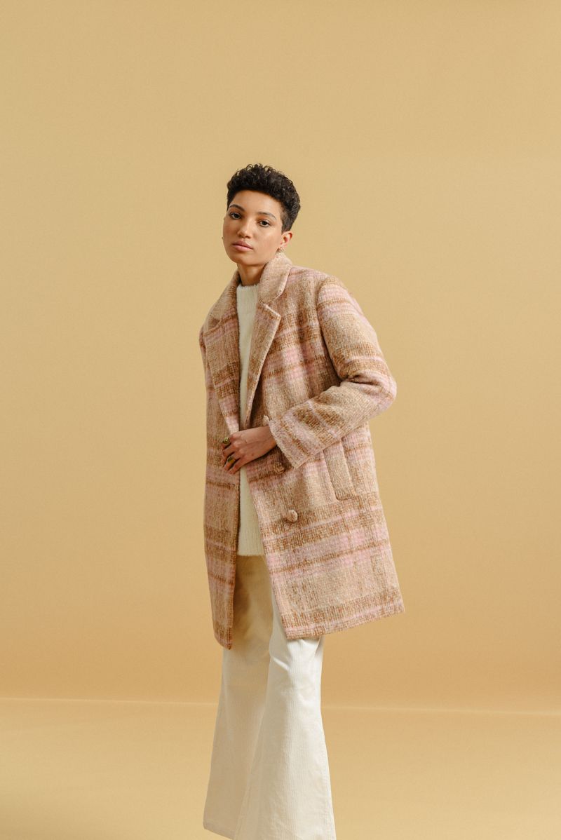 Molly Bracken Mid length Plaid coat - Beige