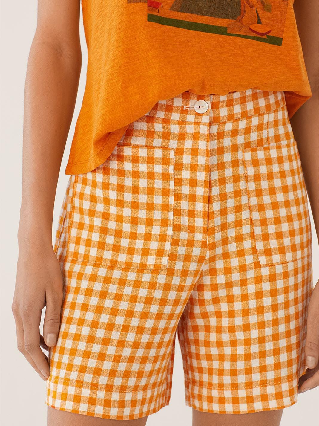 Nice Things Vichy Linen Shorts - Dark Peach